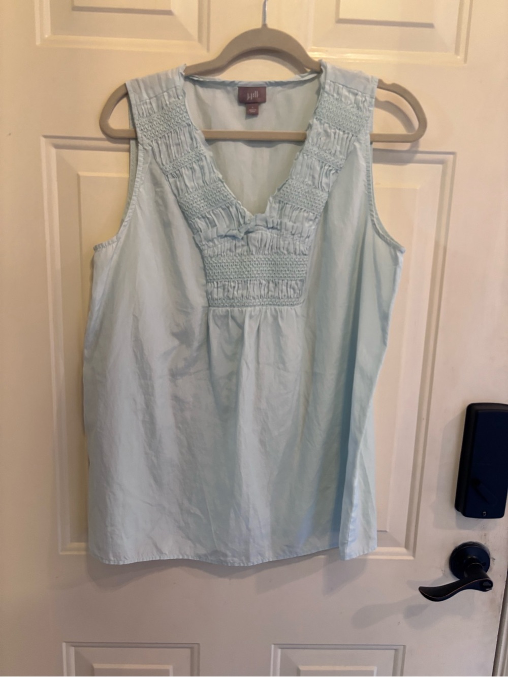 J. Jill Light Blue Sleeveless V-Neck Smocked Yoke Top - Picture 2 of 4